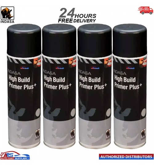 4x INDASA HIGH BUILD PRIMER+ AEROSOL BLACK SPRAY PAINT 500ML